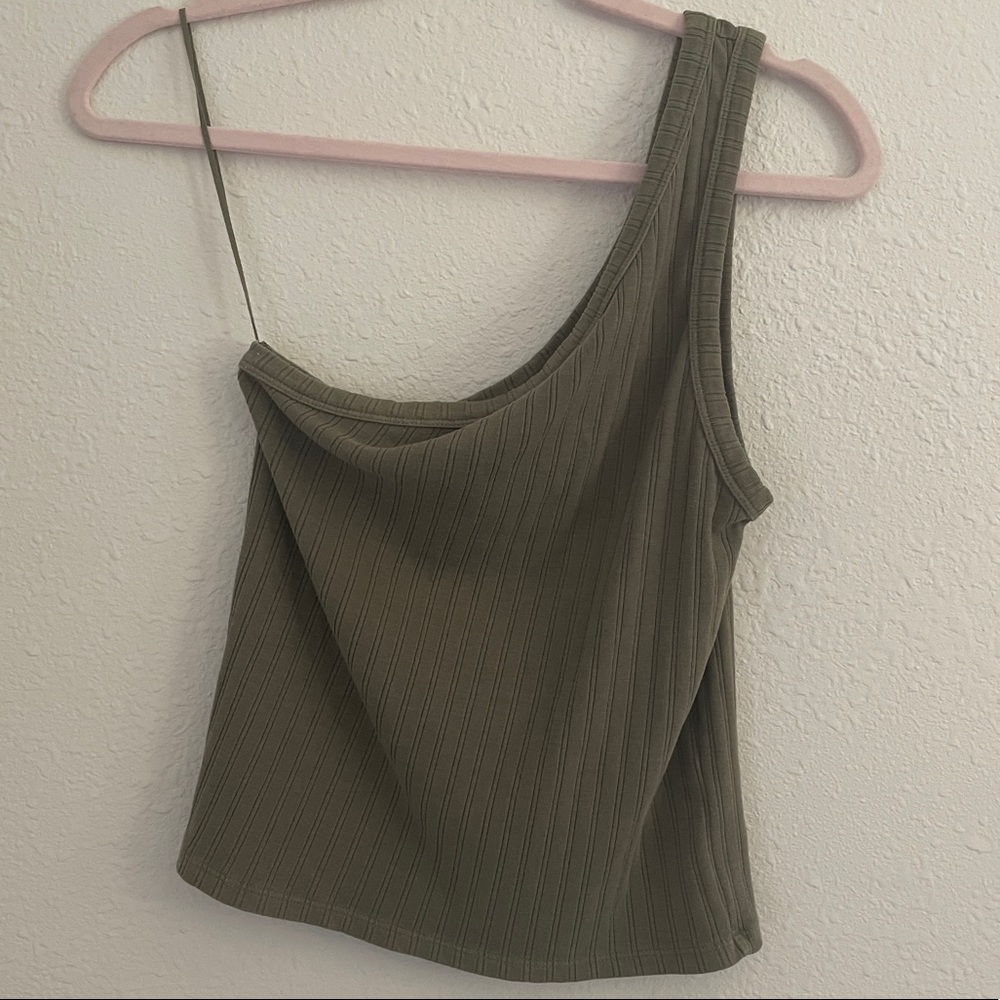 American Eagle Olive One Shoulder Crop Tank